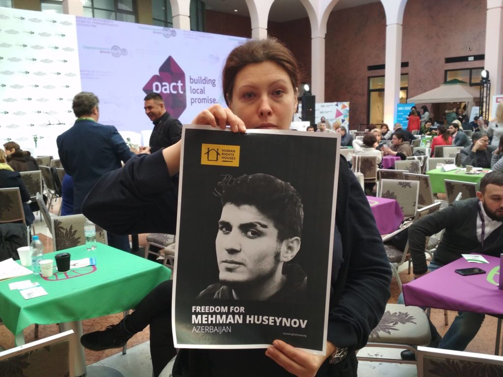 Educational Human Rights House Chernihiv promoting the #FreeMehman action during Civil Society Development Forum in Kyiv Ukraine. Photo: Educational Human Rights House Chernihiv