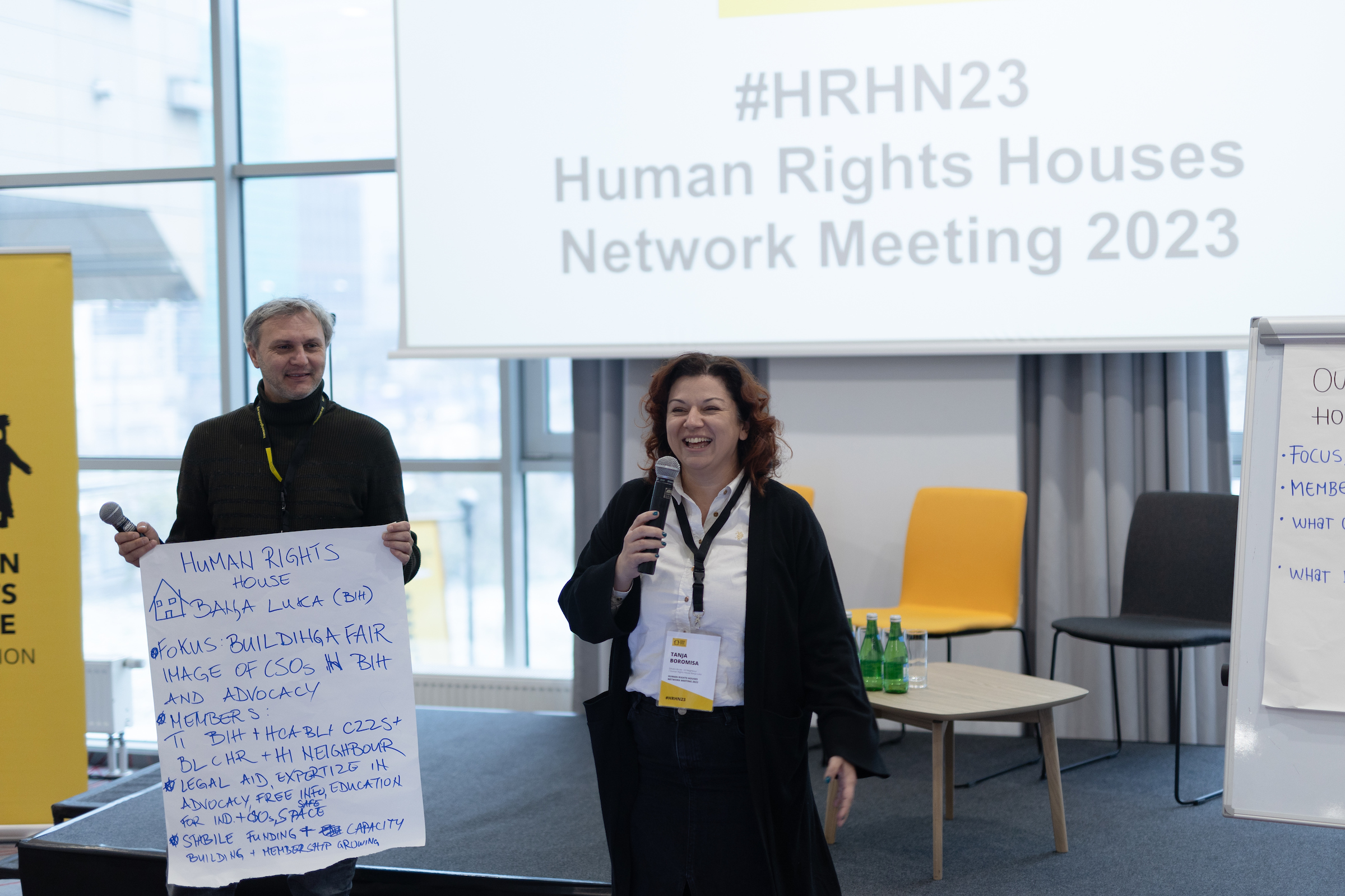 Tanja Boromisa is joined by Ratko Pilipović from Center for the Environment, as they present Human Rights House Banja Luka to their new colleagues at the Human Rights Houses Network Meeting 2023. 
