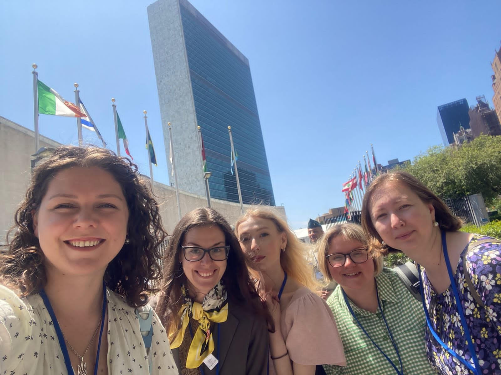 Ukrainian human rights defenders during one of the advocacy trips to New York and Washington, DC in May-June, 2023. From left to right: Mariia Sulialina, Maria Kurinna, Kateryna Rashevska, Alena Luneva and Olha Skrypnyk. Read more in Ukrainian about an advocacy trip conducted in December 2023.