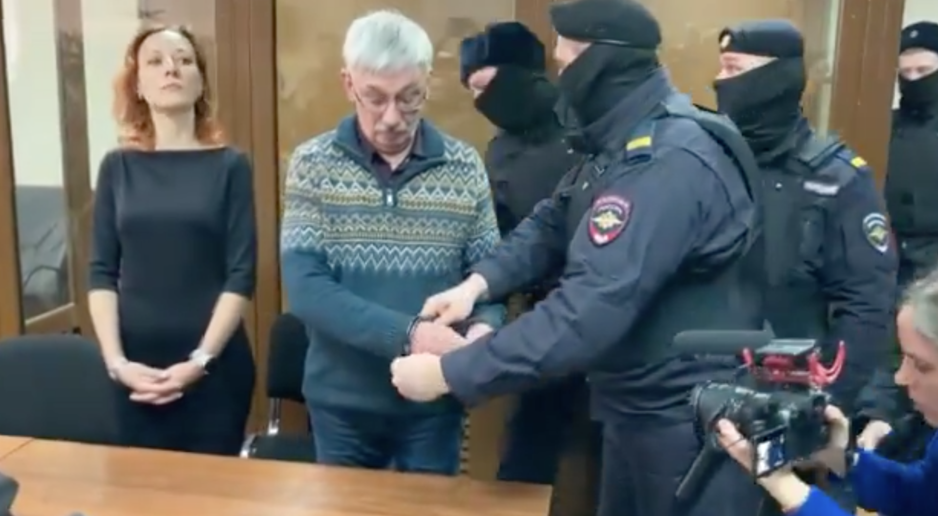 70-year-old Oleg Orlov, Soviet era dissident, co-chair of Memorial, hostage negotiator, and one of the most prominent human right defenders in Russia, is being taken from court, which sentenced him to 2.5 years in prison for "discrediting" the Russian army. Video: Mediazona
