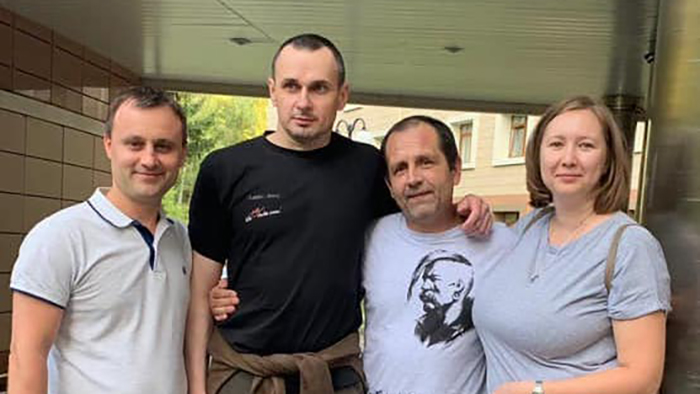 Olha Skrypnyk and Euromaydan-Crimea activist Serhii Kovalsky (left) with former political prisoners Ukrainian film director Oleh Sentsov and Crimean civil activist Volodymyr Balukh the day after their release. Photo taken in Kyiv on September 8, 2019. According to the Crimean Human Rights Group, there are now at least 193 Ukrainian citizens behind bars for Crimean politically motivated cases, part of the database is available here. Around 50 of them are denied necessary medical help. 